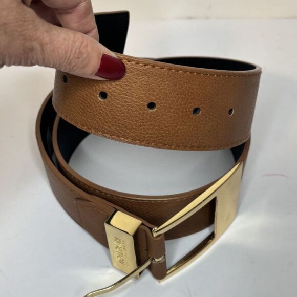 Kenneth Cole Reaction Brown Leather Belt Womens Gold Designer - Picture 5 of 5